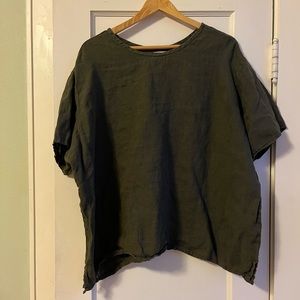 Flax 100% linen dark green shirt